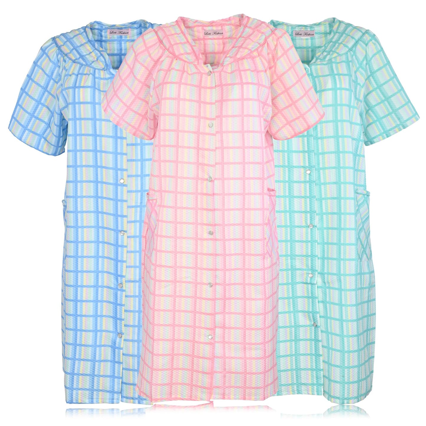 JEFFRICO 3 Pack House Dresses for Women with Pockets - Lightweight Breathable Short Sleeve Muumuu & Nightgowns - Dusters