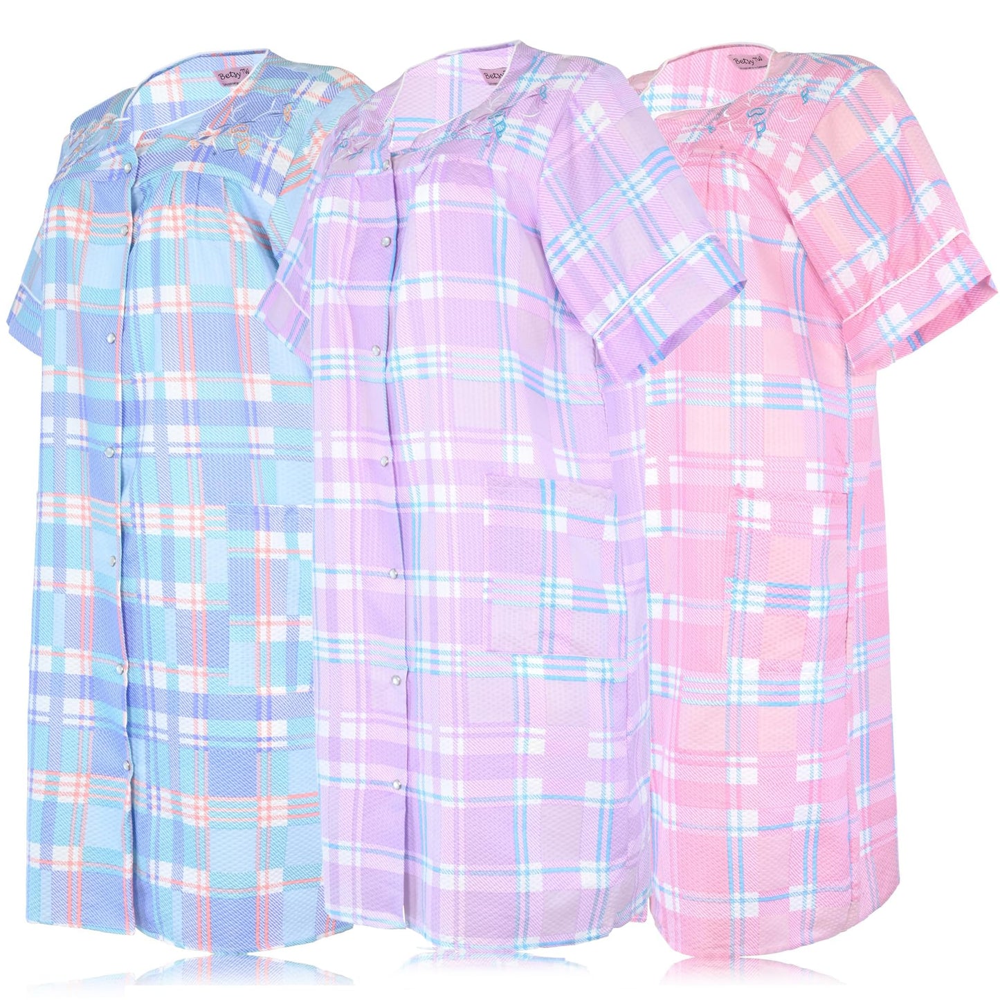 JEFFRICO 3 Pack House Dresses for Women with Pockets - Lightweight Breathable Short Sleeve Muumuu & Nightgowns - Dusters