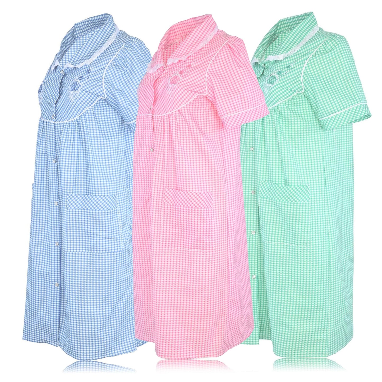 JEFFRICO 3 Pack House Dresses for Women with Pockets - Lightweight Breathable Short Sleeve Muumuu & Nightgowns - Dusters