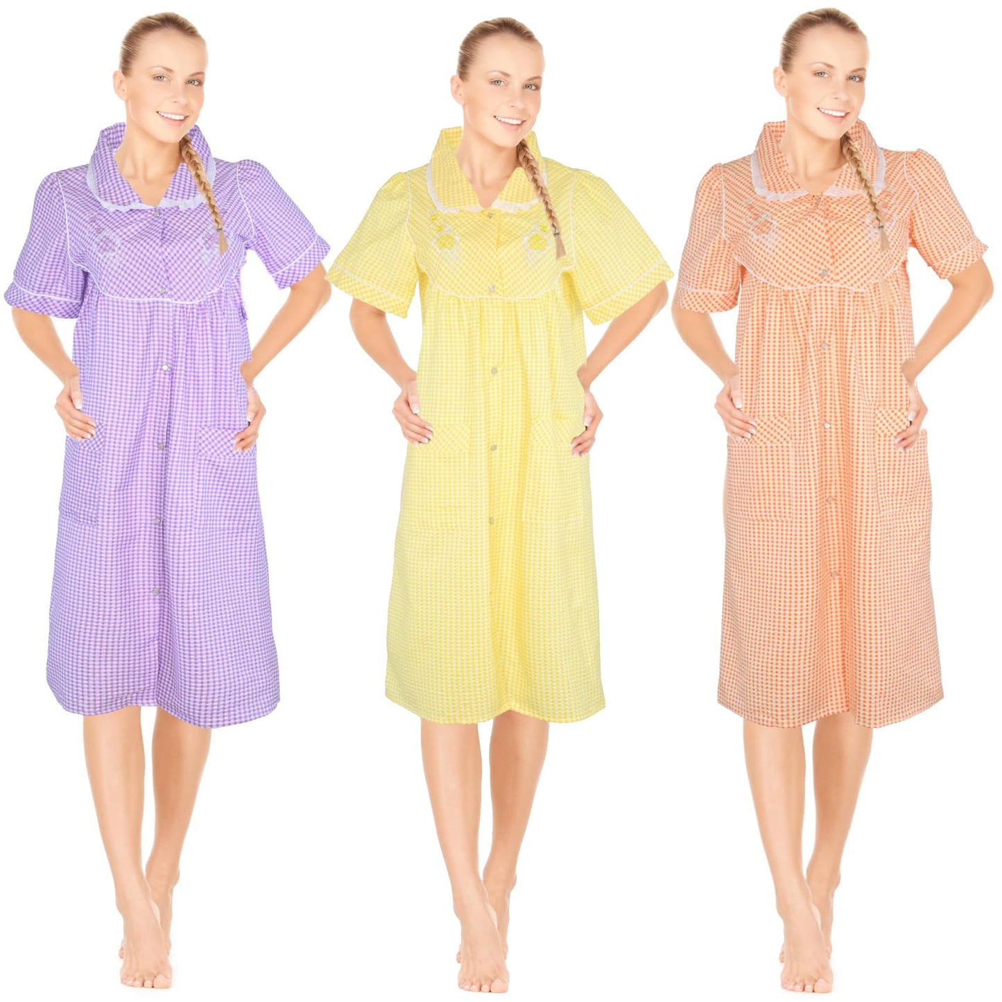 JEFFRICO 3 Pack House Dresses for Women with Pockets - Lightweight Breathable Short Sleeve Muumuu & Nightgowns - Dusters
