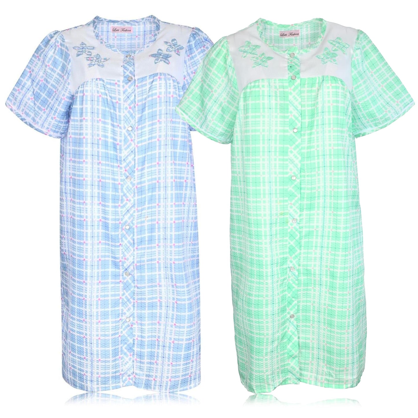 JEFFRICO 2 Pack House Dresses for Women with Pockets - Lightweight Breathable Short Sleeve Muumuu & Nightgowns - Women's Dusters