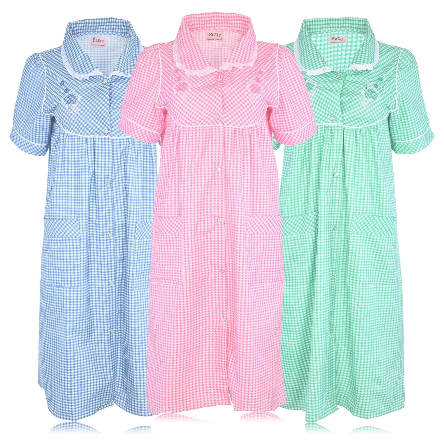 JEFFRICO 3 Pack House Dresses for Women with Pockets - Lightweight Breathable Short Sleeve Muumuu & Nightgowns - Dusters