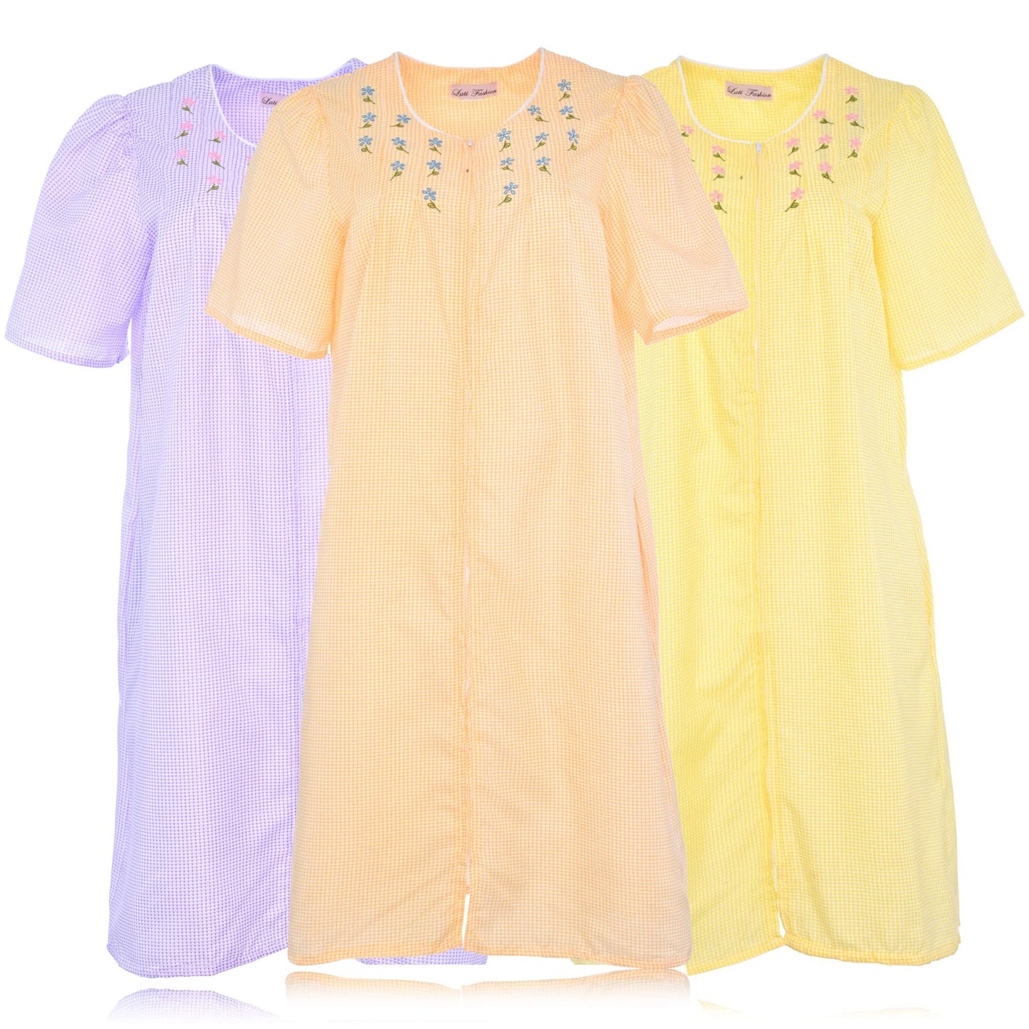 JEFFRICO 3 Pack House Dresses for Women with Pockets - Lightweight Breathable Short Sleeve Zipper Front Nightgowns - Dusters