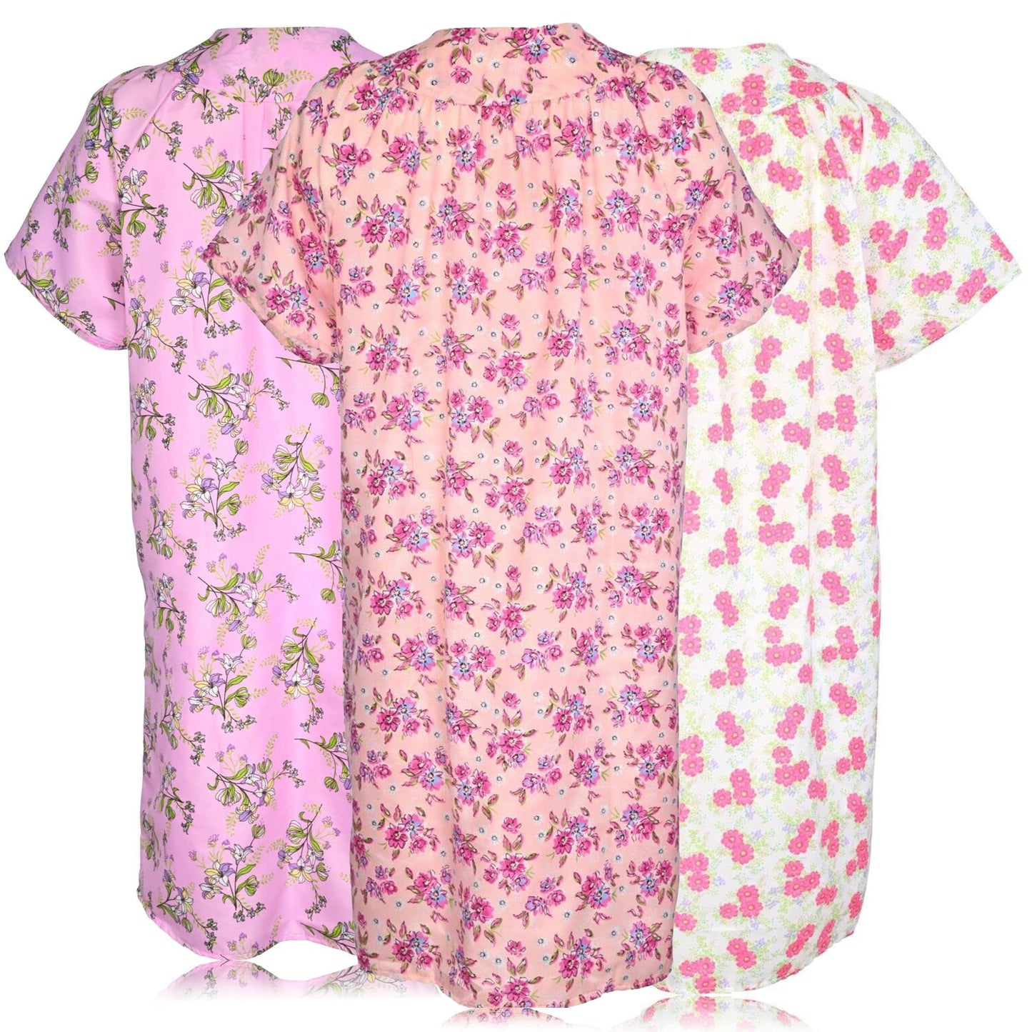 JEFFRICO 3 Pack House Dresses for Women with Pockets - Lightweight Breathable Short Sleeve Muumuu & Nightgowns - Dusters