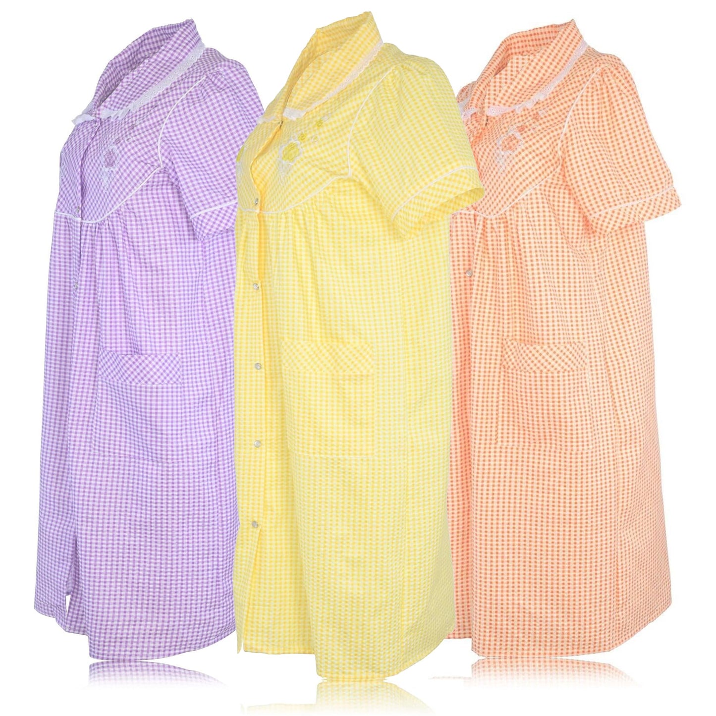 JEFFRICO 3 Pack House Dresses for Women with Pockets - Lightweight Breathable Short Sleeve Muumuu & Nightgowns - Dusters