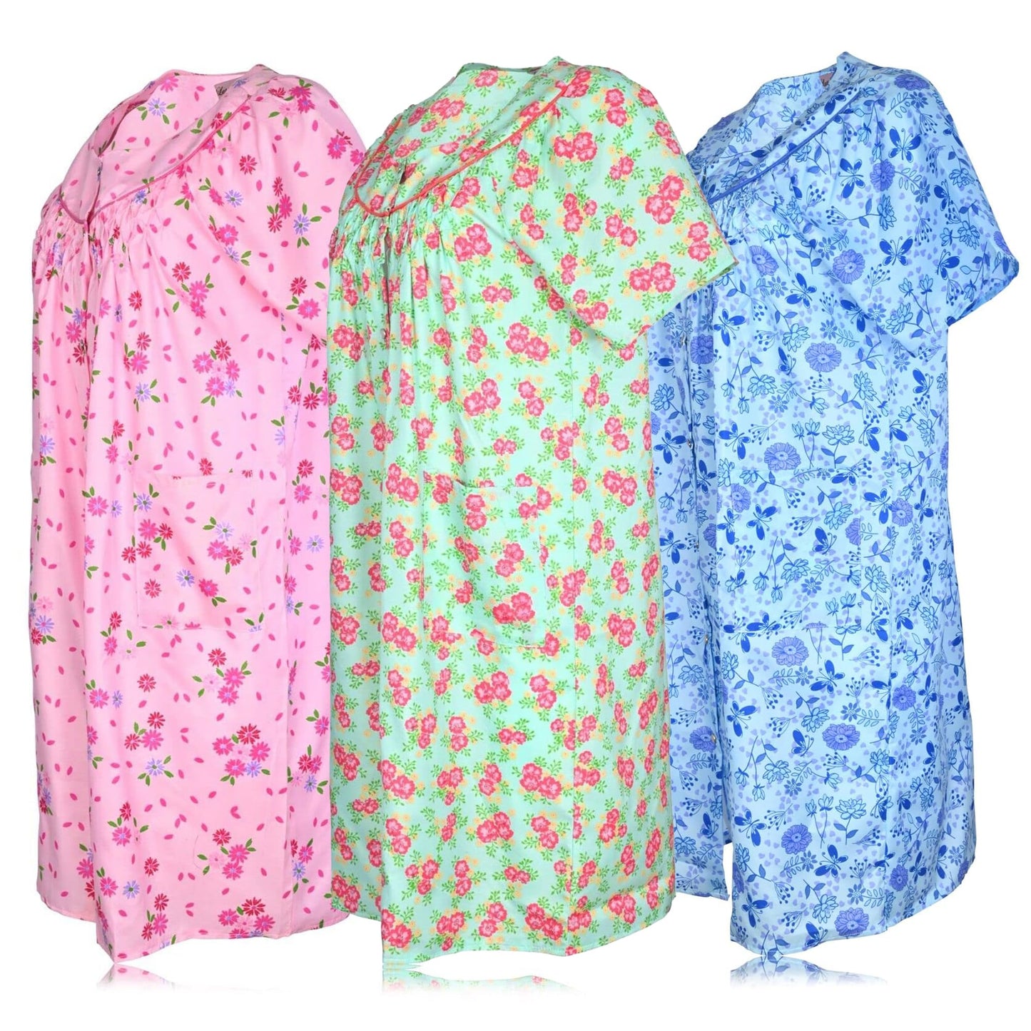 JEFFRICO 3 Pack House Dresses for Women with Pockets - Lightweight Breathable Short Sleeve Muumuu & Nightgowns - Dusters