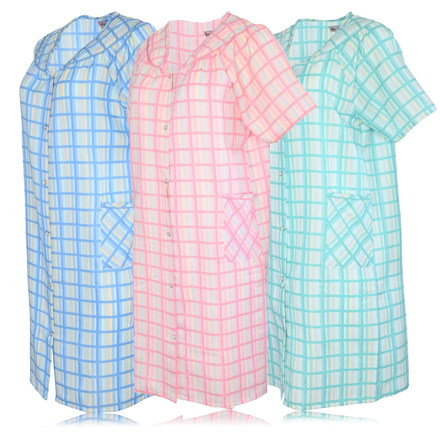 JEFFRICO 3 Pack House Dresses for Women with Pockets - Lightweight Breathable Short Sleeve Muumuu & Nightgowns - Dusters