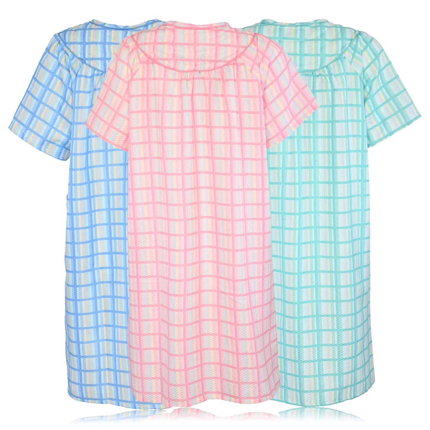 JEFFRICO 3 Pack House Dresses for Women with Pockets - Lightweight Breathable Short Sleeve Muumuu & Nightgowns - Dusters