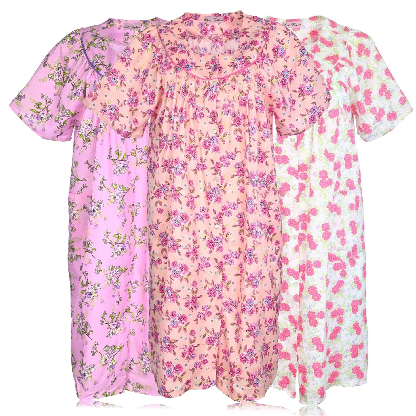 JEFFRICO 3 Pack House Dresses for Women with Pockets - Lightweight Breathable Short Sleeve Muumuu & Nightgowns - Dusters