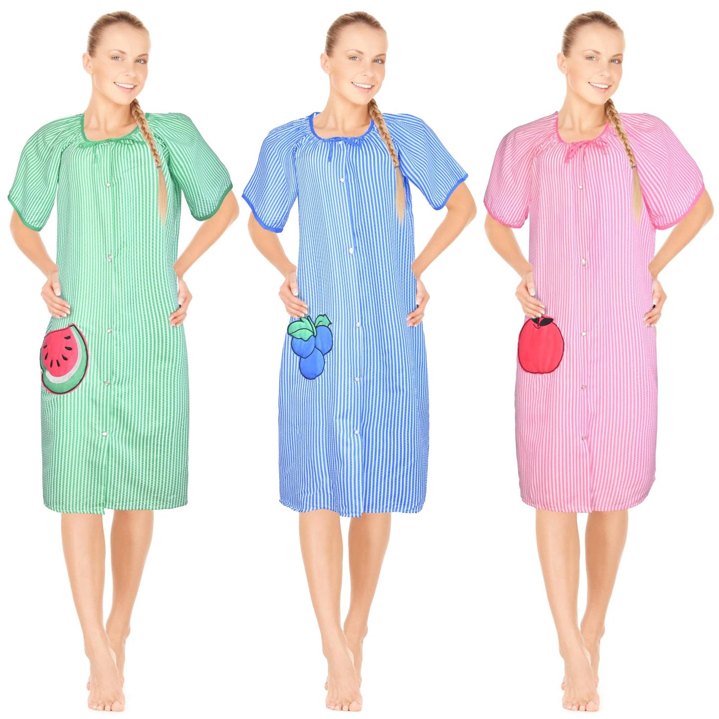 JEFFRICO 3 Pack House Dresses for Women with Pockets - Lightweight Breathable Short Sleeve Muumuu & Nightgowns - Dusters
