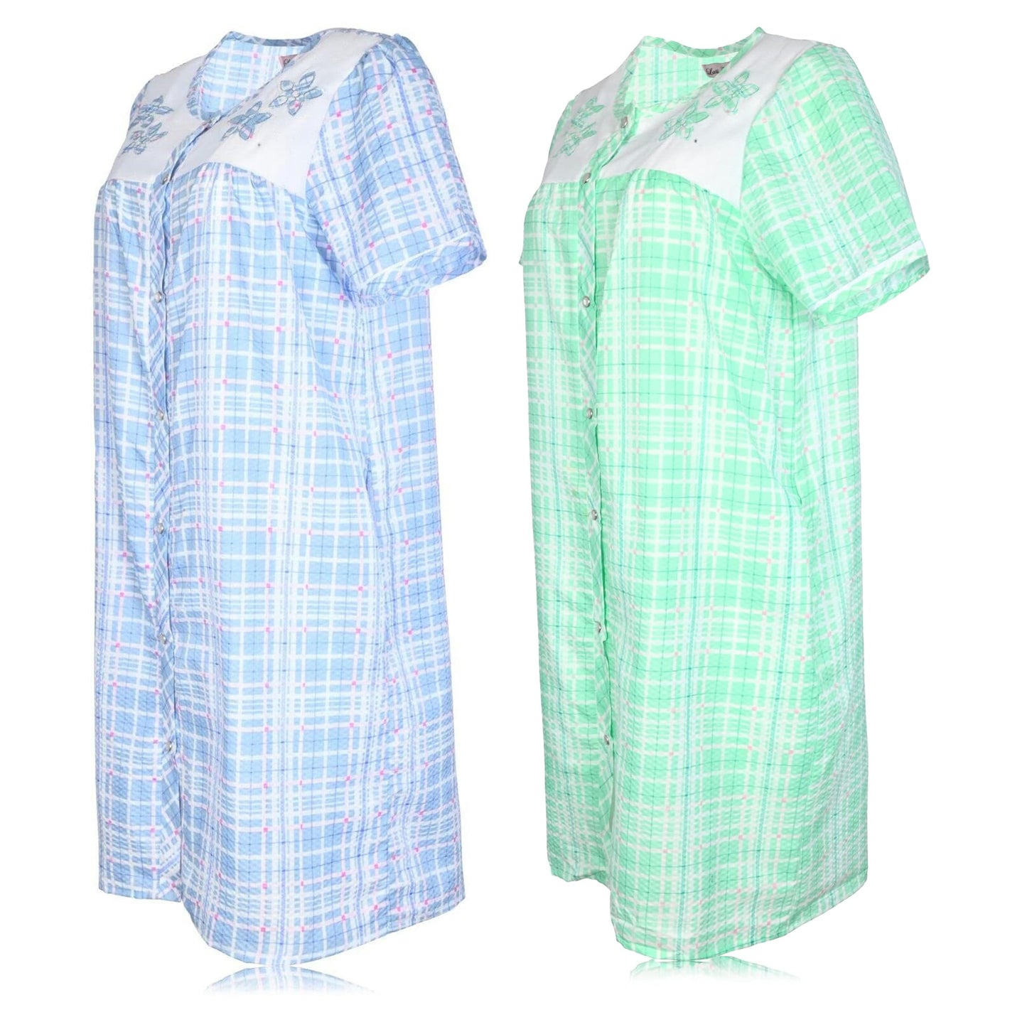 JEFFRICO 2 Pack House Dresses for Women with Pockets - Lightweight Breathable Short Sleeve Muumuu & Nightgowns - Women's Dusters