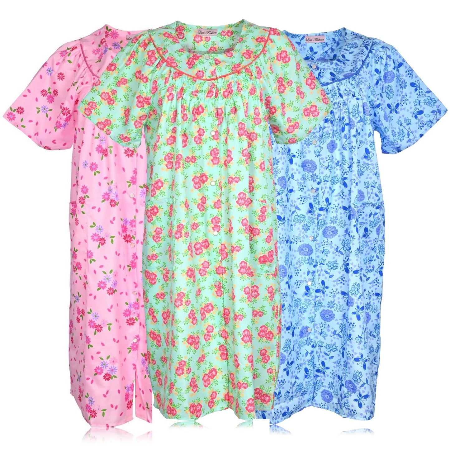 JEFFRICO 3 Pack House Dresses for Women with Pockets - Lightweight Breathable Short Sleeve Muumuu & Nightgowns - Dusters