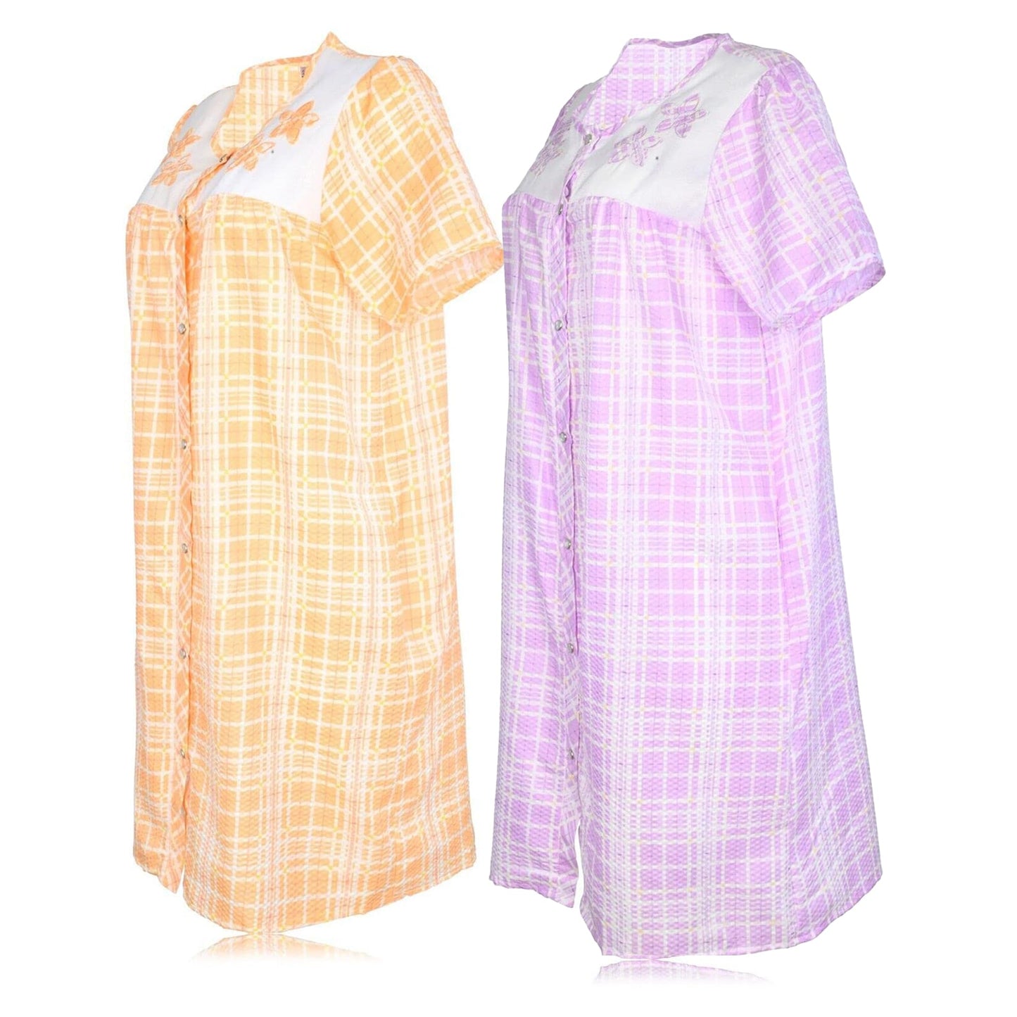 JEFFRICO 2 Pack House Dresses for Women with Pockets - Lightweight Breathable Short Sleeve Muumuu & Nightgowns - Women's Dusters