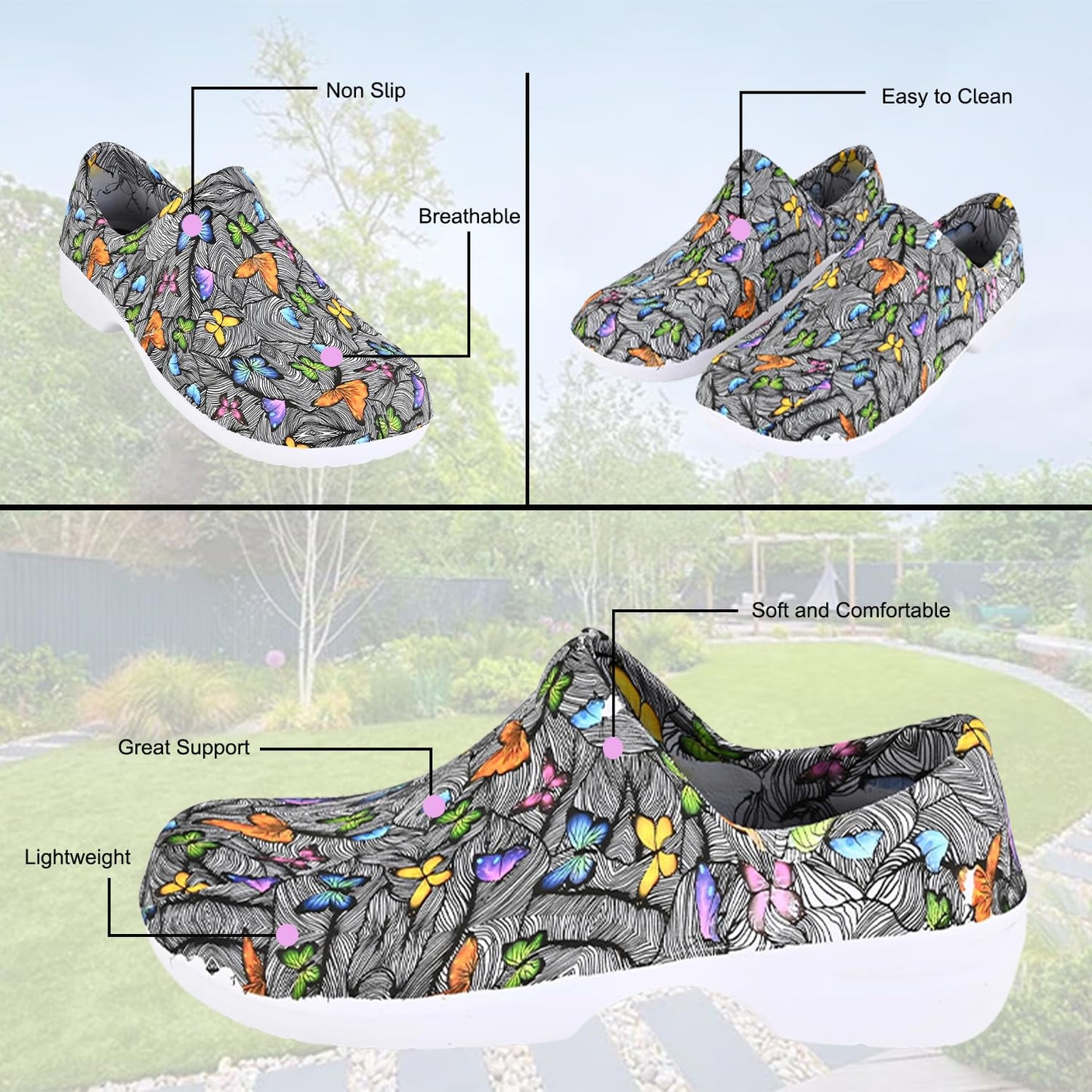 JEFFRICO Womens Clogs Breathable Lightweight Slip On Clogs Comfort Garden Shoes