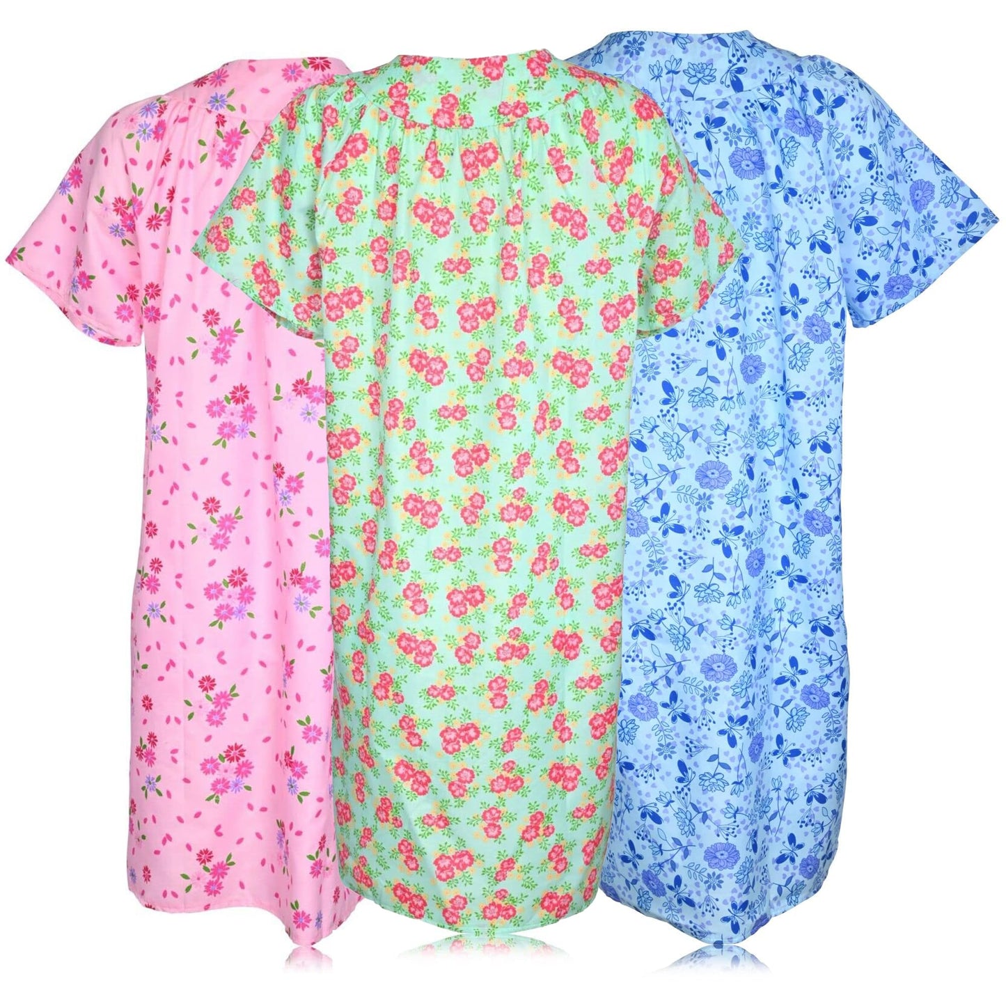 JEFFRICO 3 Pack House Dresses for Women with Pockets - Lightweight Breathable Short Sleeve Muumuu & Nightgowns - Dusters