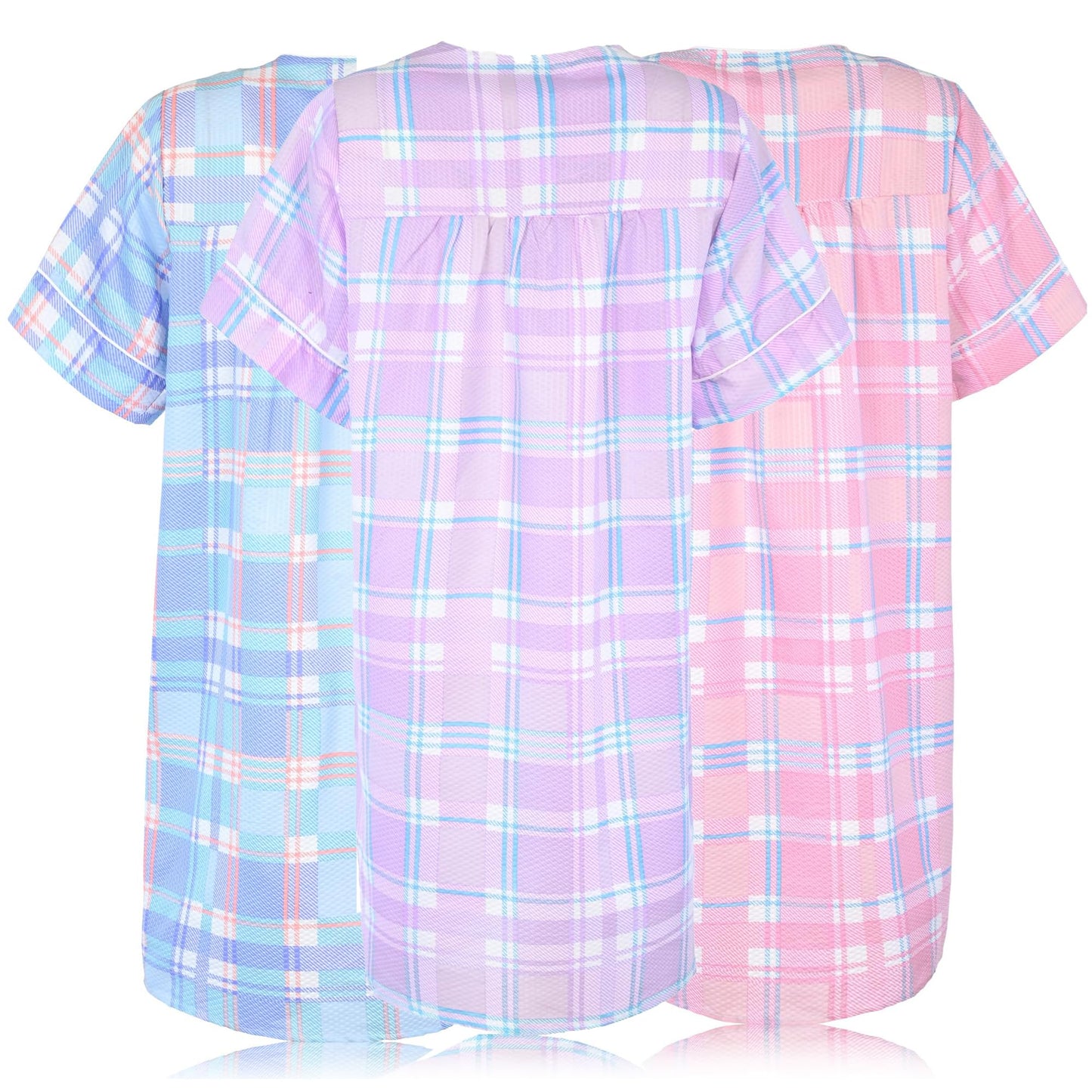 JEFFRICO 3 Pack House Dresses for Women with Pockets - Lightweight Breathable Short Sleeve Muumuu & Nightgowns - Dusters