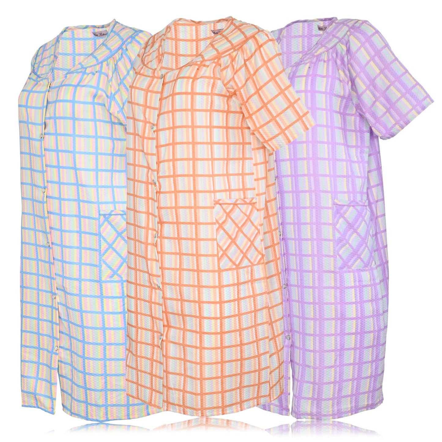JEFFRICO 3 Pack House Dresses for Women with Pockets - Lightweight Breathable Short Sleeve Muumuu & Nightgowns - Dusters