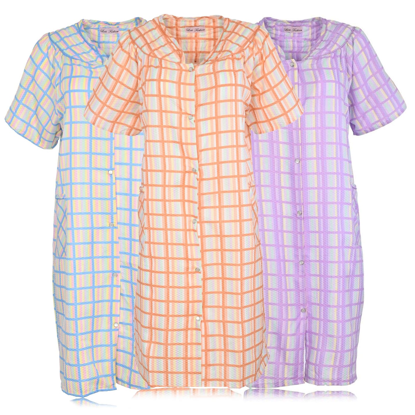 JEFFRICO 3 Pack House Dresses for Women with Pockets - Lightweight Breathable Short Sleeve Muumuu & Nightgowns - Dusters