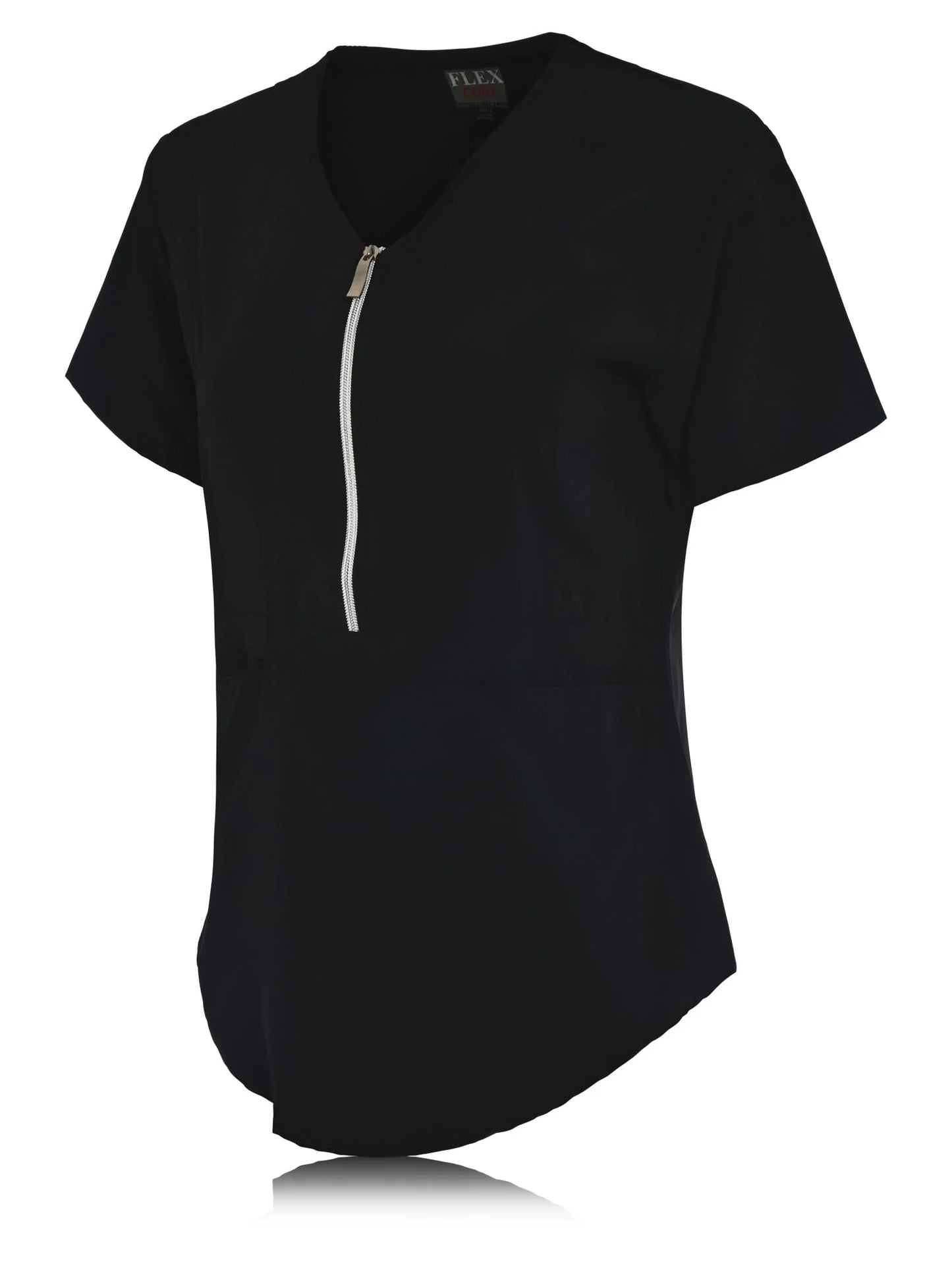 JEFFRICO Scrubs For Women Short Sleeve Zipper Front V-Neck Top 2 Pockets