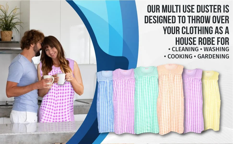 JEFFRICO House Dresses for Women with Pockets - Lightweight Breathable Sleeveless Muumuu & Nightgowns - Zipper Front Housecoat and Dusters for Women