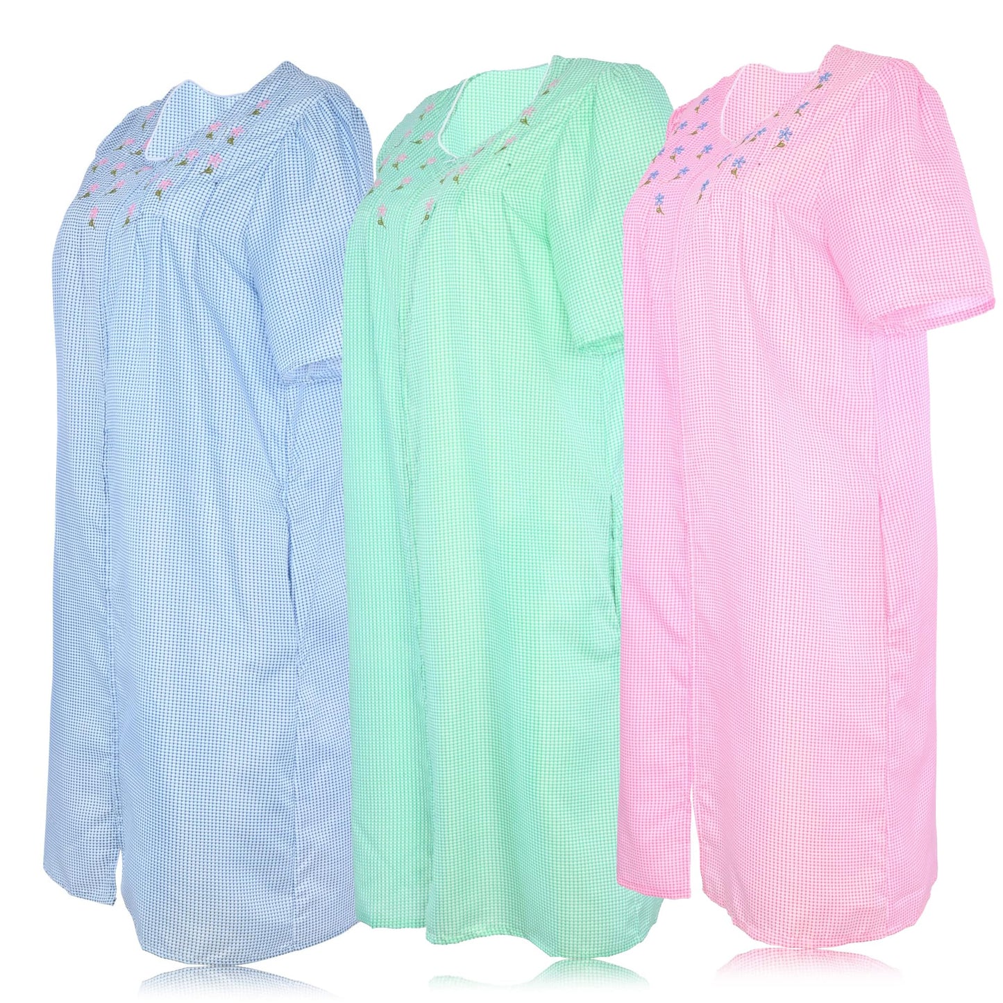 JEFFRICO 3 Pack House Dresses for Women with Pockets - Lightweight Breathable Short Sleeve Zipper Front Nightgowns - Dusters
