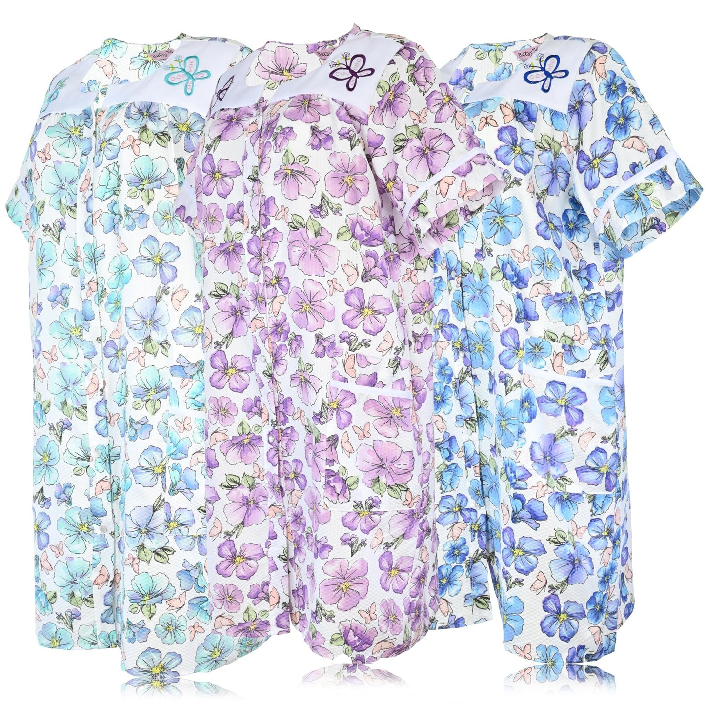 JEFFRICO 3 Pack House Dresses for Women with Pockets - Lightweight Breathable Short Sleeve Muumuu & Nightgowns - Dusters