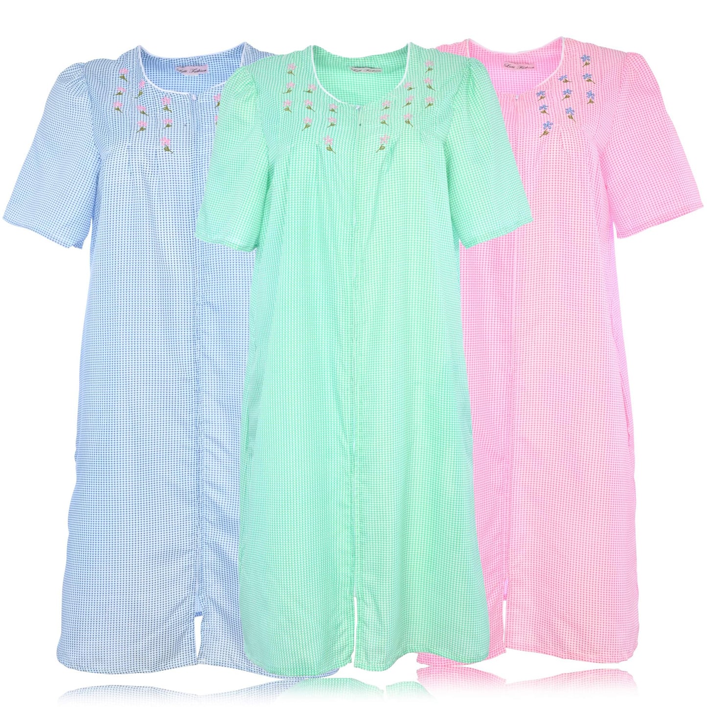 JEFFRICO 3 Pack House Dresses for Women with Pockets - Lightweight Breathable Short Sleeve Zipper Front Nightgowns - Dusters