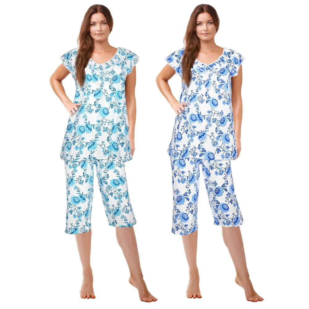 JEFFRICO Pajamas For Women 2 Pack Capri Set Sleepwear Soft Pajamas Short Sleeve Pajamas Sleepshirt With Capri Pants