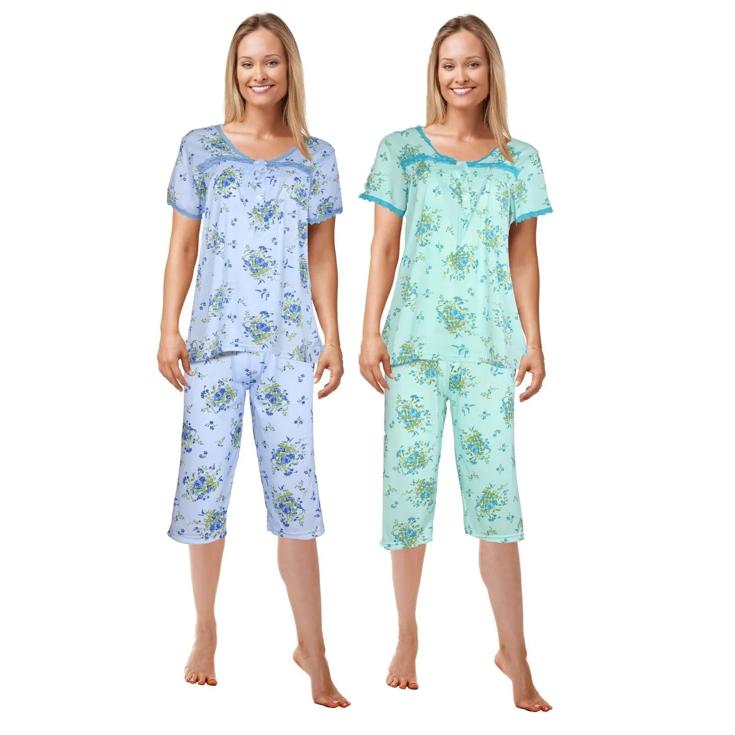 JEFFRICO Pajamas For Women 2 Pack Capri Set Sleepwear Soft Pajamas Short Sleeve Pajamas Sleepshirt With Capri Pants