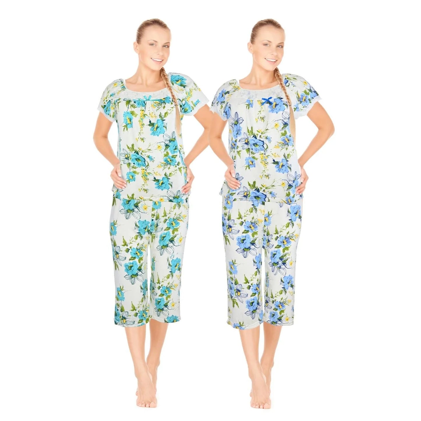 JEFFRICO Pajamas For Women 2 Pack Capri Set Sleepwear Soft Pajamas Short Sleeve Pajamas Sleepshirt With Capri Pants