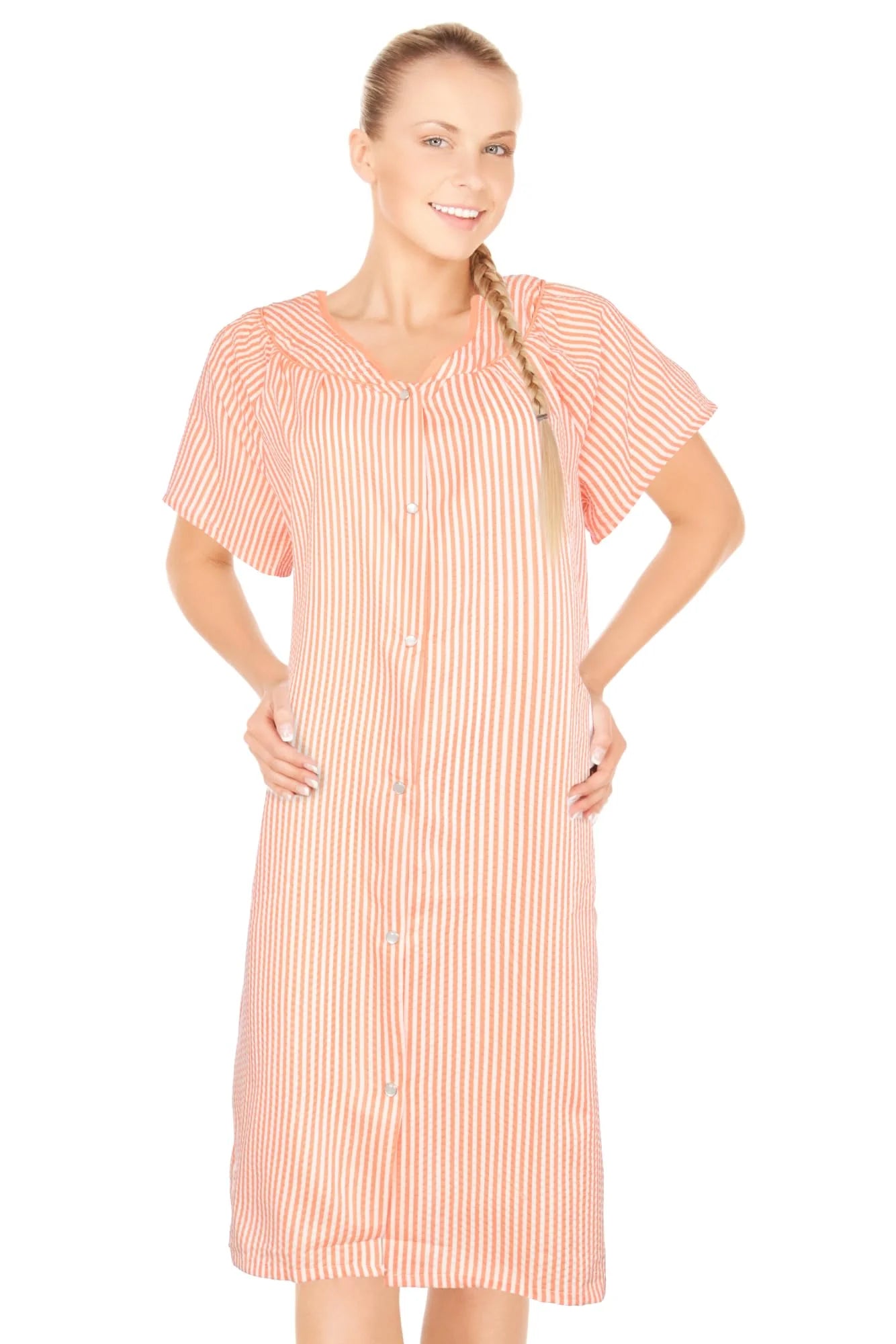 JEFFRICO House Dresses for Women with Pockets - Lightweight Breathable Short Sleeve Muumuu & Nightgowns - Snap Front Housecoat and Dusters for Women