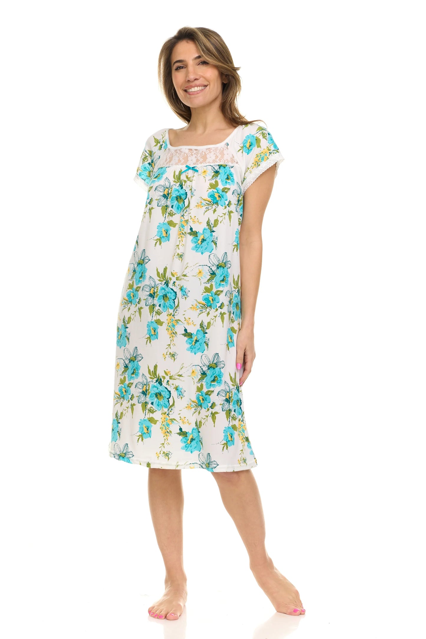 JEFFRICO Womens Nightgowns Short Sleeve Sleepwear Soft Pajama Dress Nightshirts