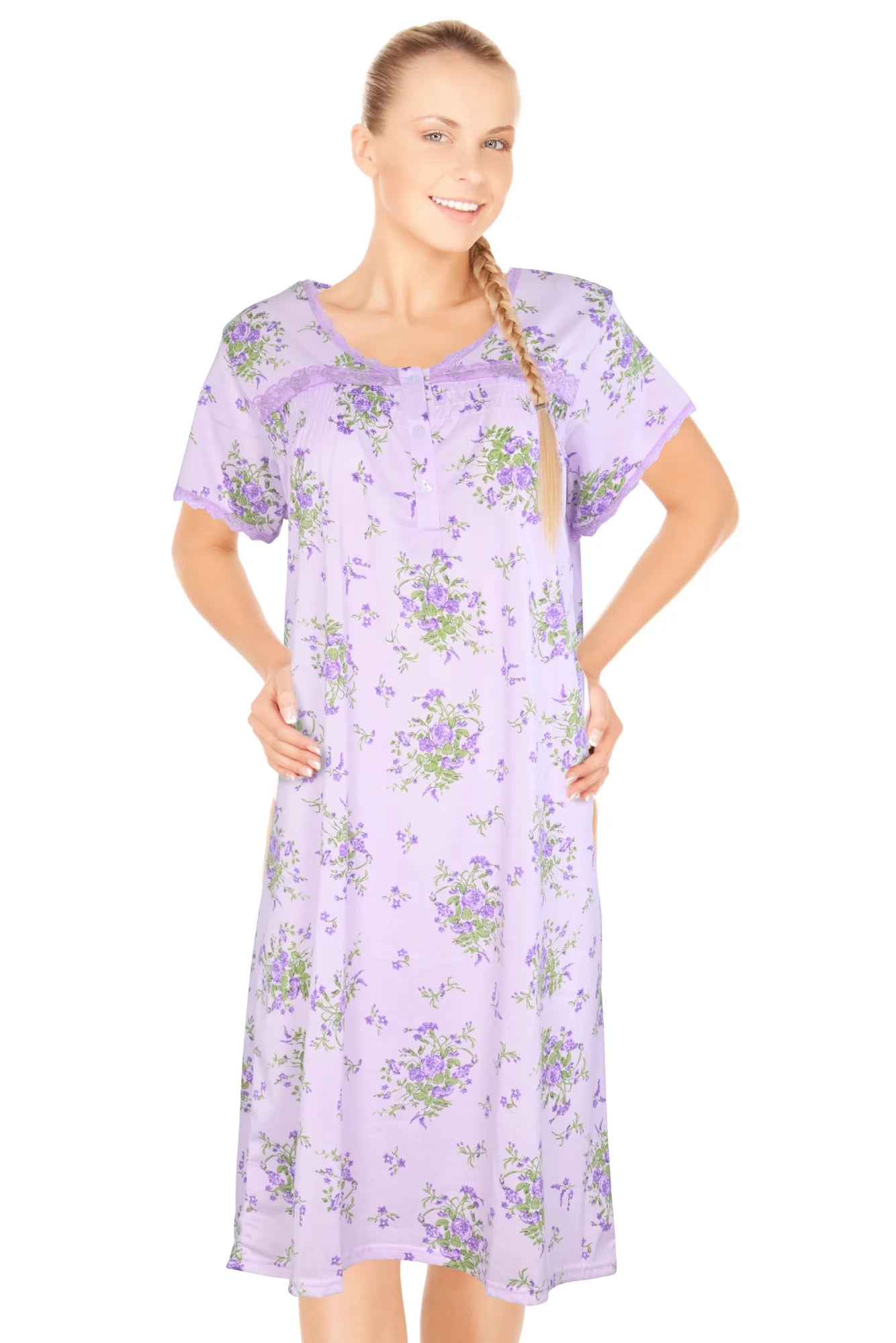 JEFFRICO Womens Nightgowns Short Sleeve Sleepwear Soft Pajama Dress Nightshirts