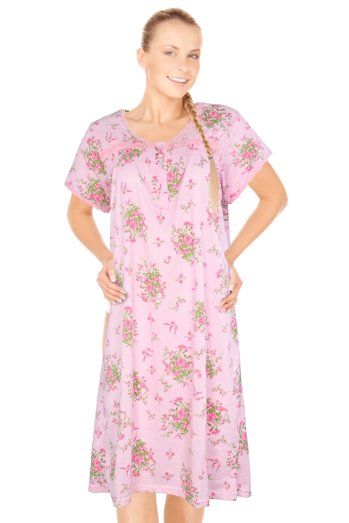 JEFFRICO Womens Nightgowns Short Sleeve Sleepwear Soft Pajama Dress Nightshirts