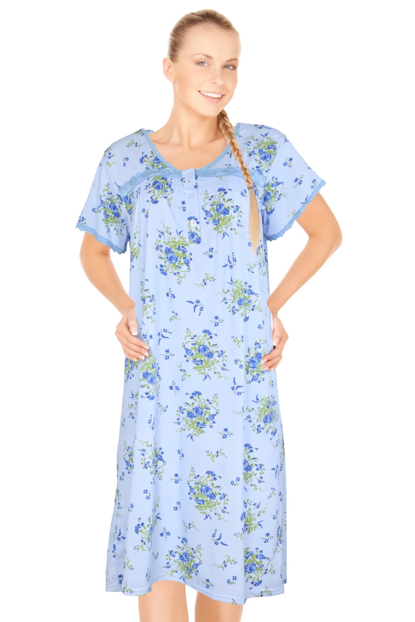 JEFFRICO Womens Nightgowns Short Sleeve Sleepwear Soft Pajama Dress Nightshirts