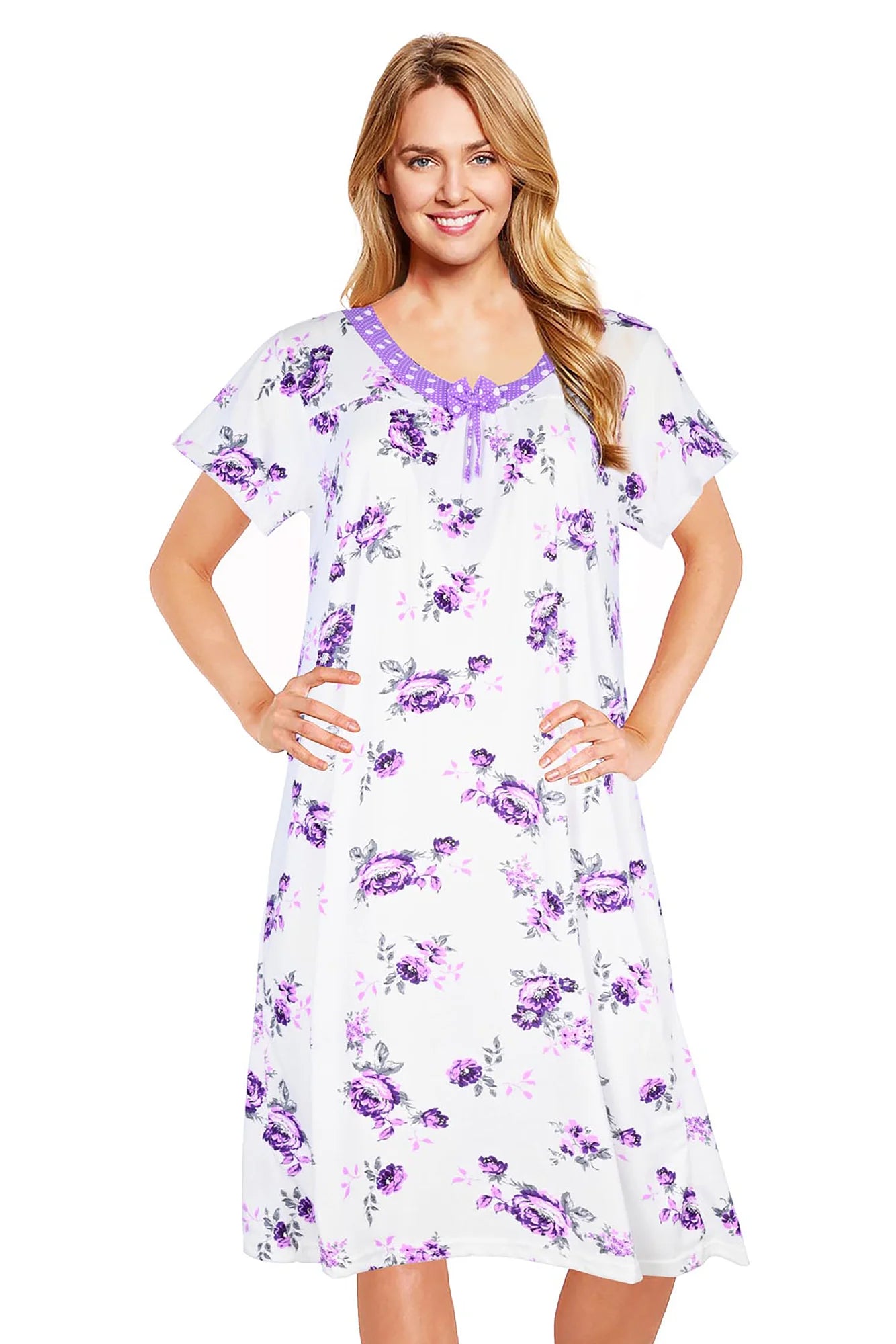 JEFFRICO Womens Nightgowns Short Sleeve Sleepwear Soft Pajama Dress Nightshirts