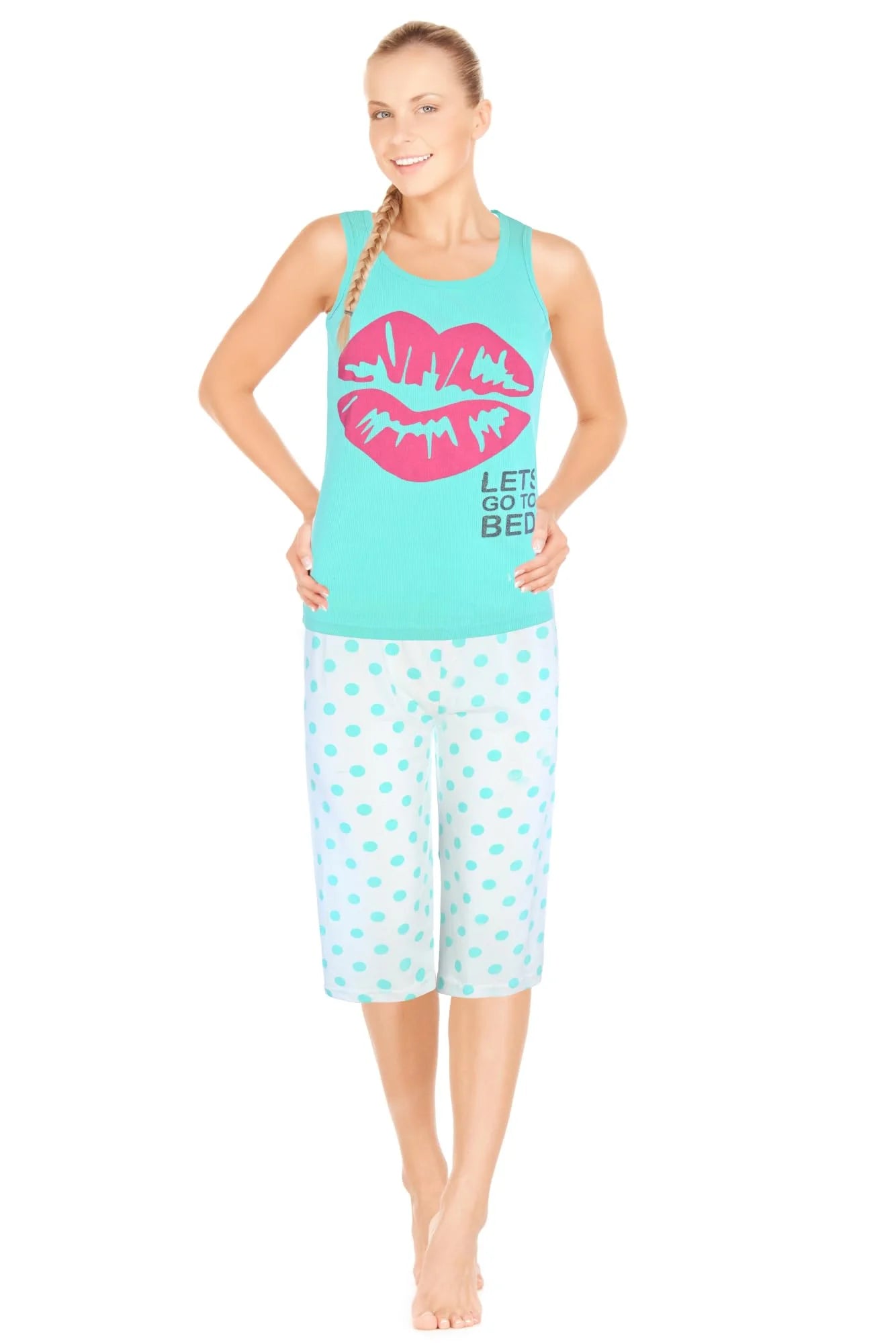 JEFFRICO Pajamas For Women Capri Set Sleepwear Soft Pajamas Short Sleeve Pajama Sleepshirt With Capri Pants
