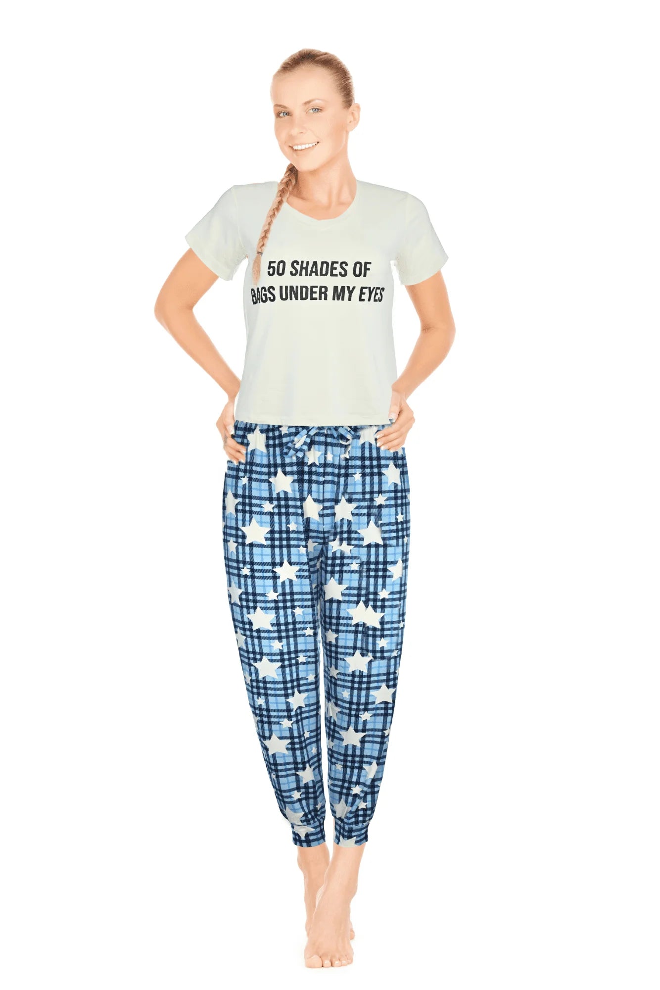 JEFFRICO Womens Pajamas For Women V-Neck Short Sleeve 2 Piece Pajamas Set Sleepwear Soft Pajamas
