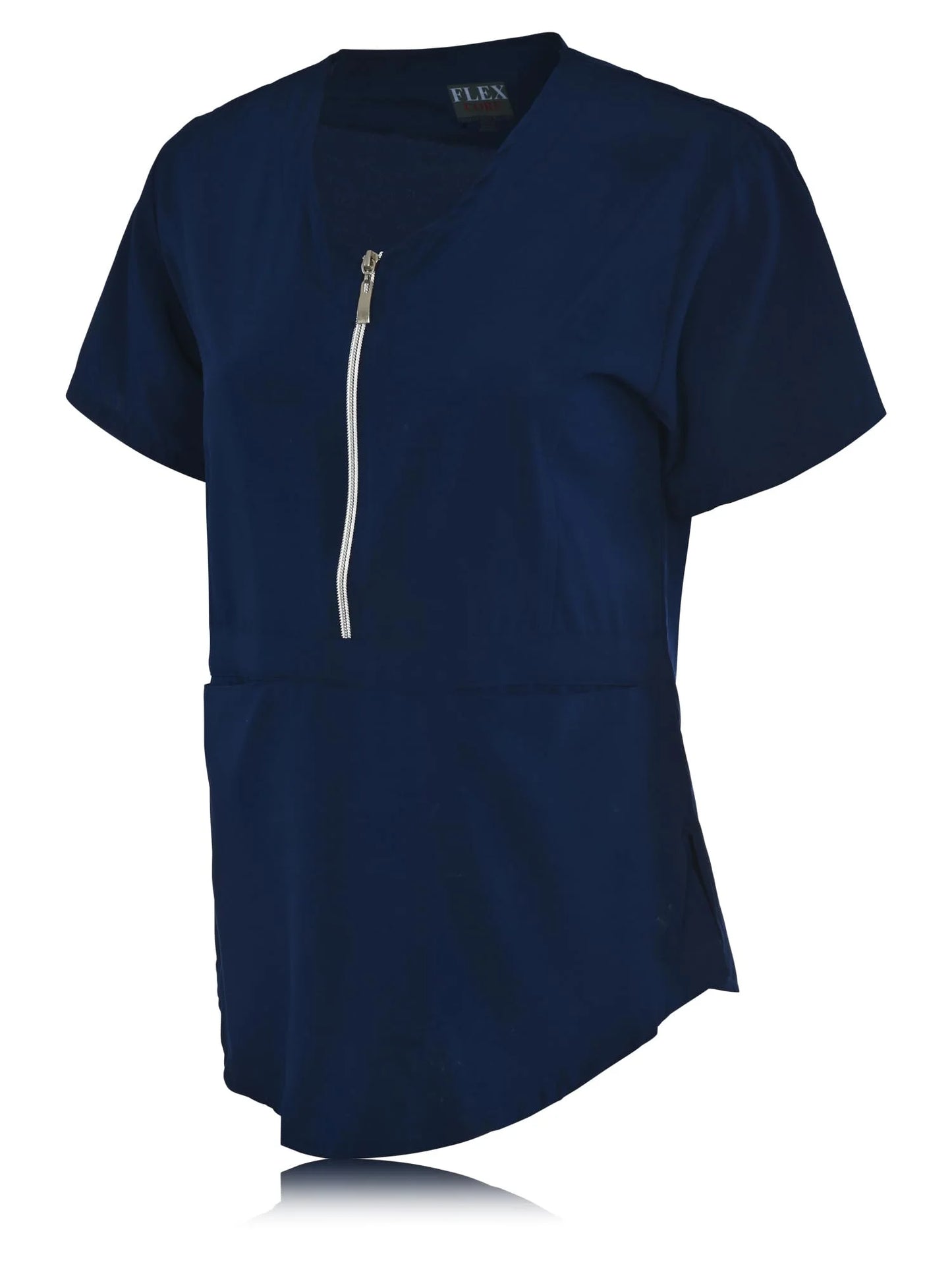 JEFFRICO Scrubs For Women Short Sleeve Zipper Front V-Neck Top 2 Pockets