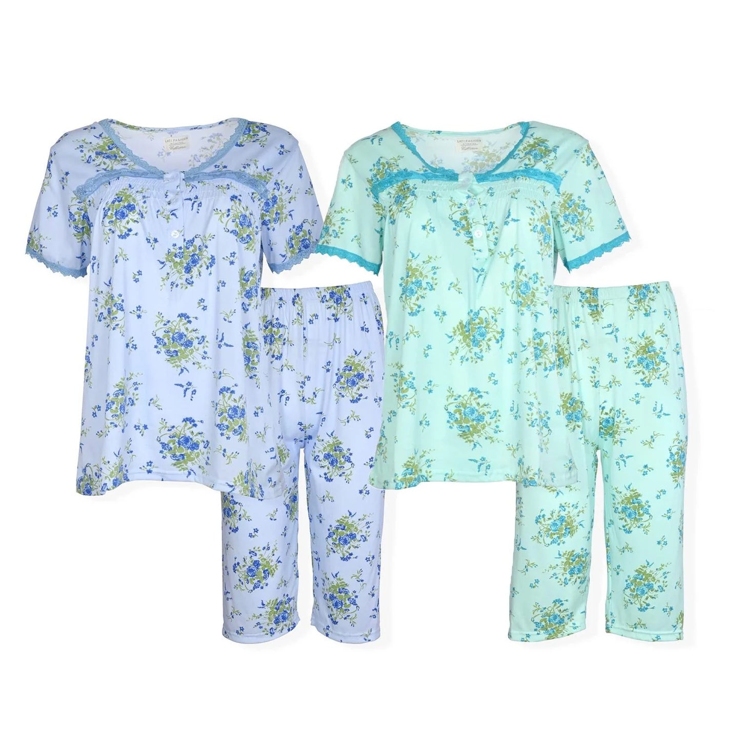 JEFFRICO Pajamas For Women 2 Pack Capri Set Sleepwear Soft Pajamas Short Sleeve Pajamas Sleepshirt With Capri Pants