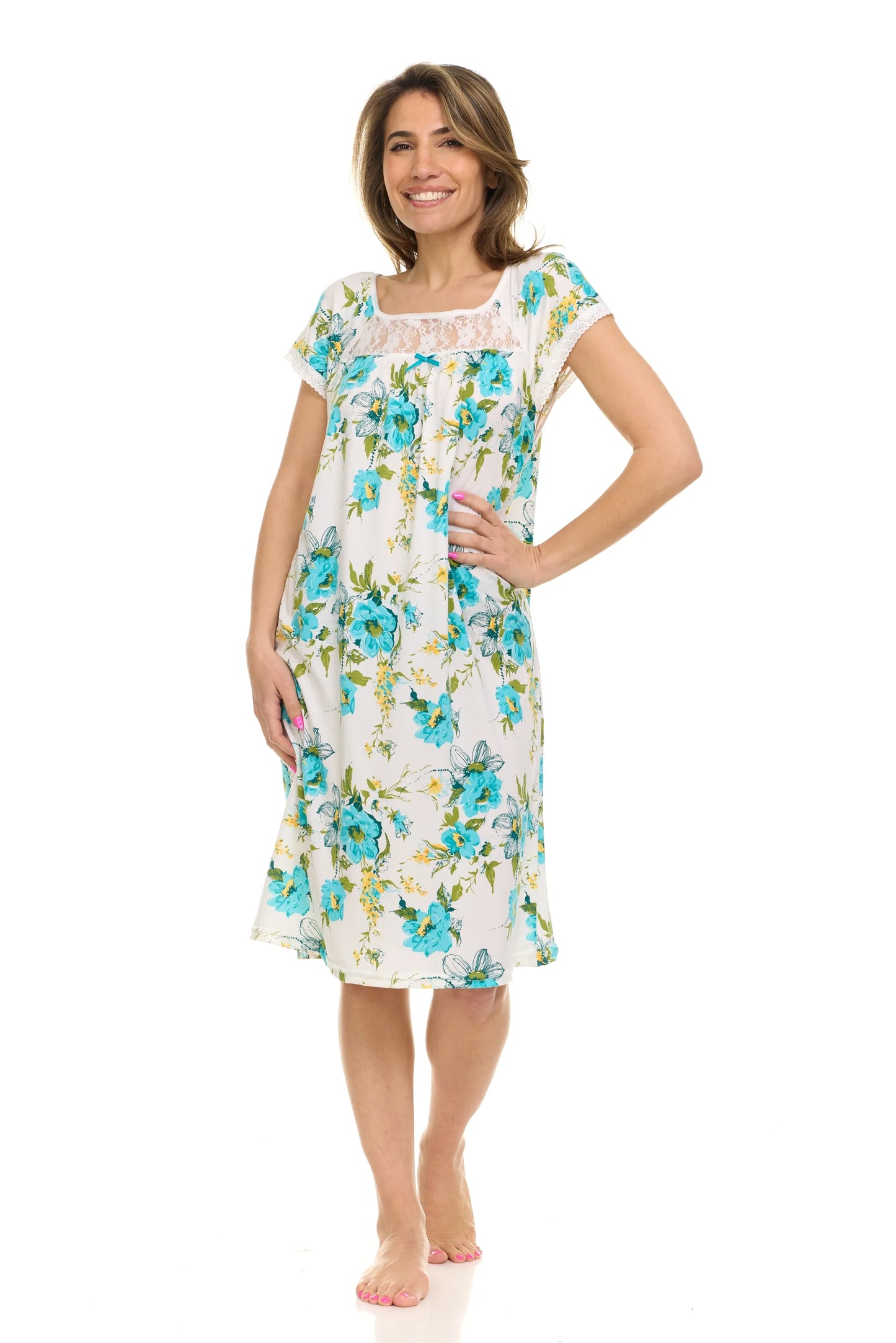 JEFFRICO Womens Nightgowns Short Sleeve Sleepwear Soft Pajama Dress Nightshirts