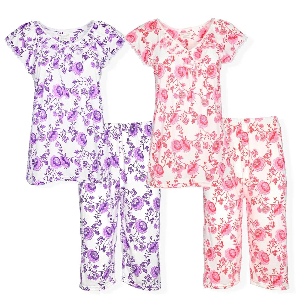 JEFFRICO Pajamas For Women 2 Pack Capri Set Sleepwear Soft Pajamas Short Sleeve Pajamas Sleepshirt With Capri Pants