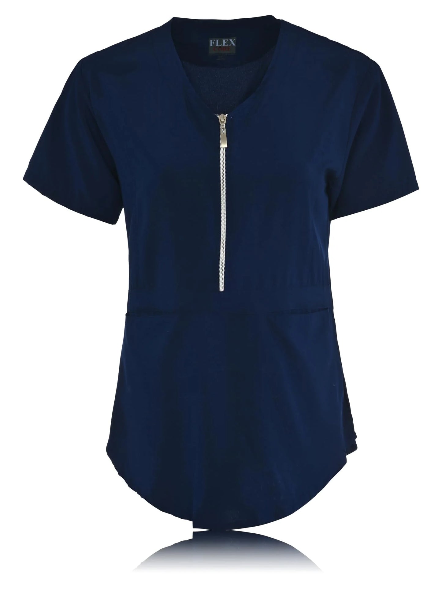 JEFFRICO Scrubs For Women Short Sleeve Zipper Front V-Neck Top 2 Pockets