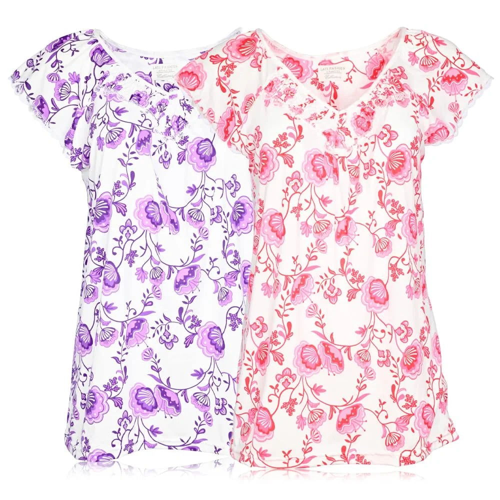 JEFFRICO Pajamas For Women 2 Pack Capri Set Sleepwear Soft Pajamas Short Sleeve Pajamas Sleepshirt With Capri Pants