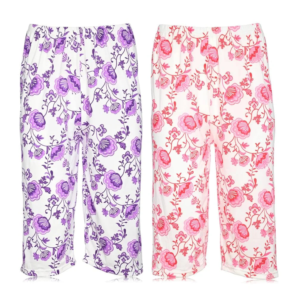 JEFFRICO Pajamas For Women 2 Pack Capri Set Sleepwear Soft Pajamas Short Sleeve Pajamas Sleepshirt With Capri Pants