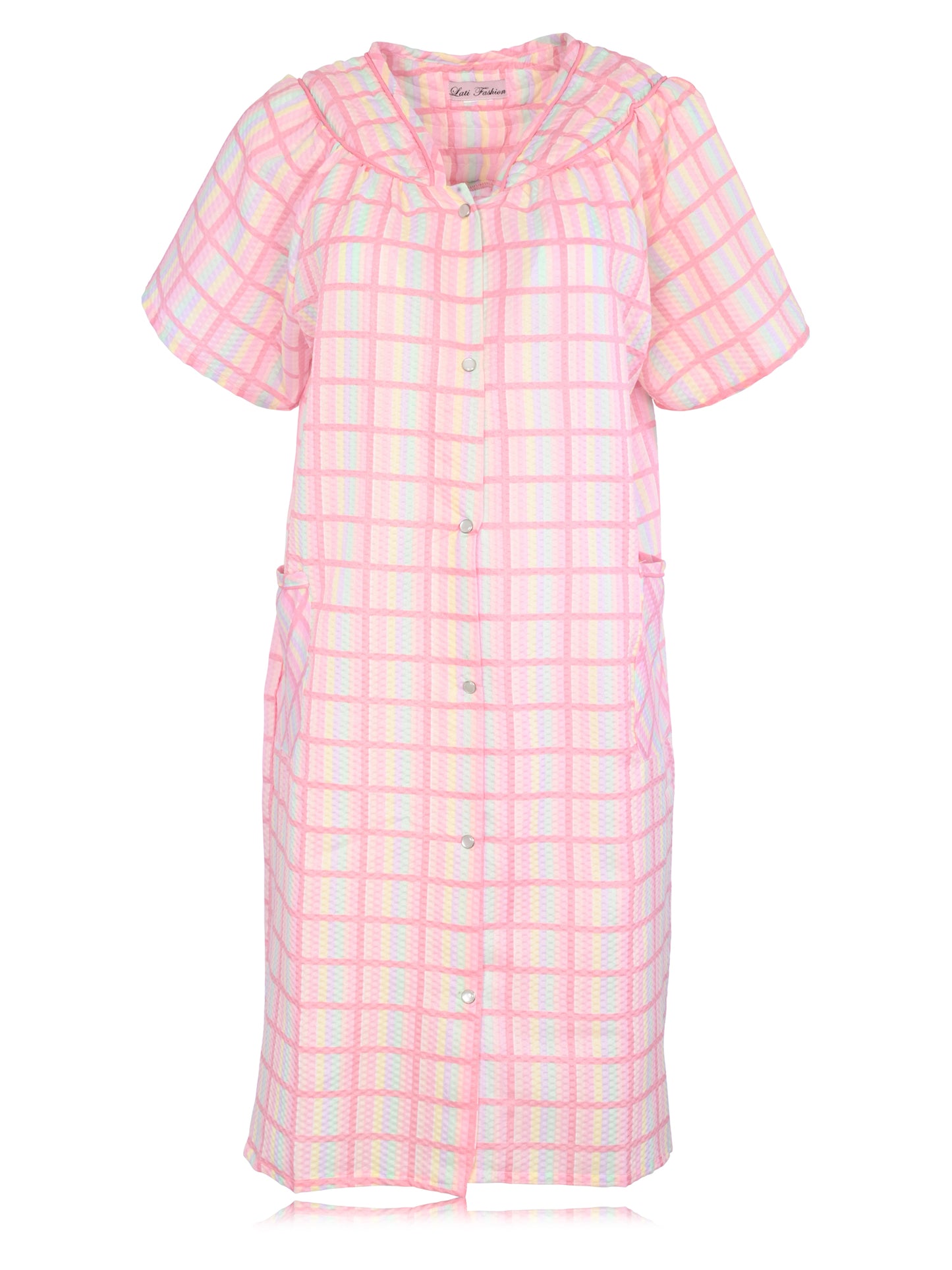 JEFFRICO House Dresses for Women with Pockets - Lightweight Breathable Short Sleeve Muumuu & Nightgowns - Snap Front Housecoat and Dusters for Women