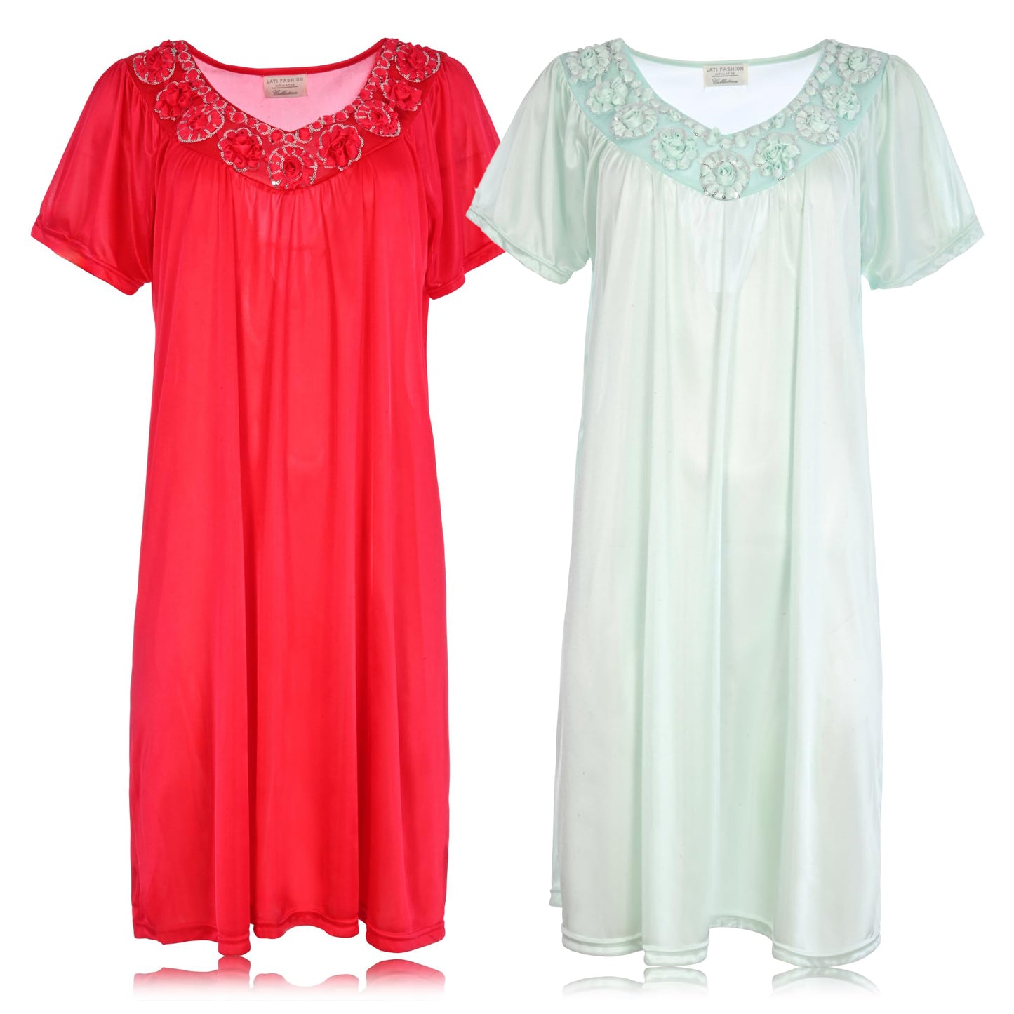 JEFFRICO Womens 2 Pack Nightgowns Short Sleeve Sleepwear Soft Pajama Dress Nightshirts
