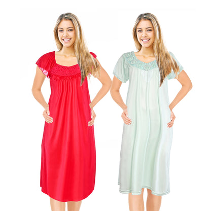 JEFFRICO Womens 2 Pack Nightgowns Short Sleeve Sleepwear Soft Pajama Dress Nightshirts