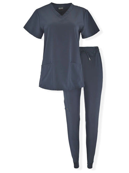 JEFFRICO Scrubs For Women Scrub Set V-Neck Scrub Top and Jogger Scrub Pants Lightweight 4 Way Stretch Soft 5 Pockets