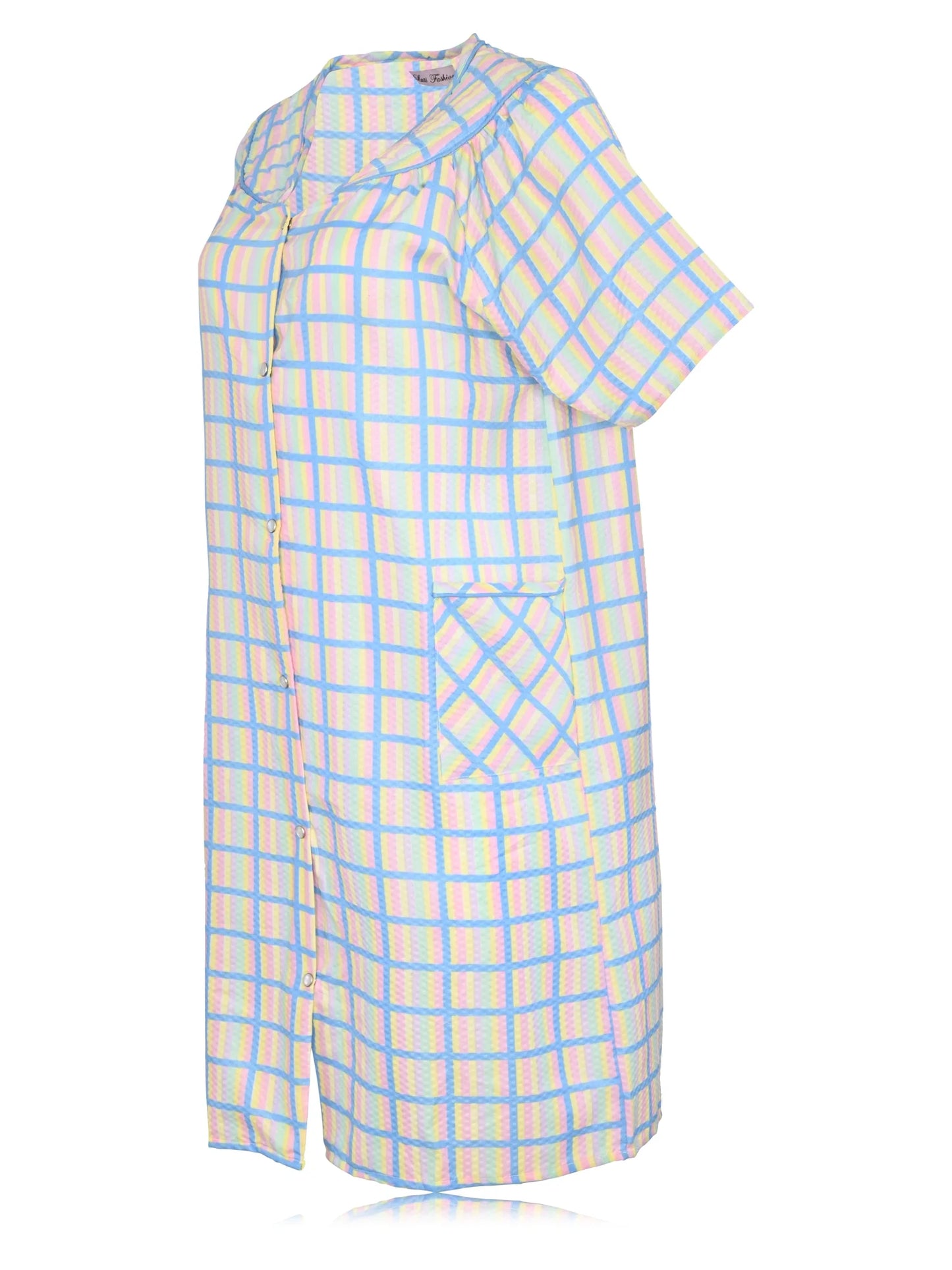 JEFFRICO House Dresses for Women with Pockets - Lightweight Breathable Short Sleeve Muumuu & Nightgowns - Snap Front Housecoat and Dusters for Women